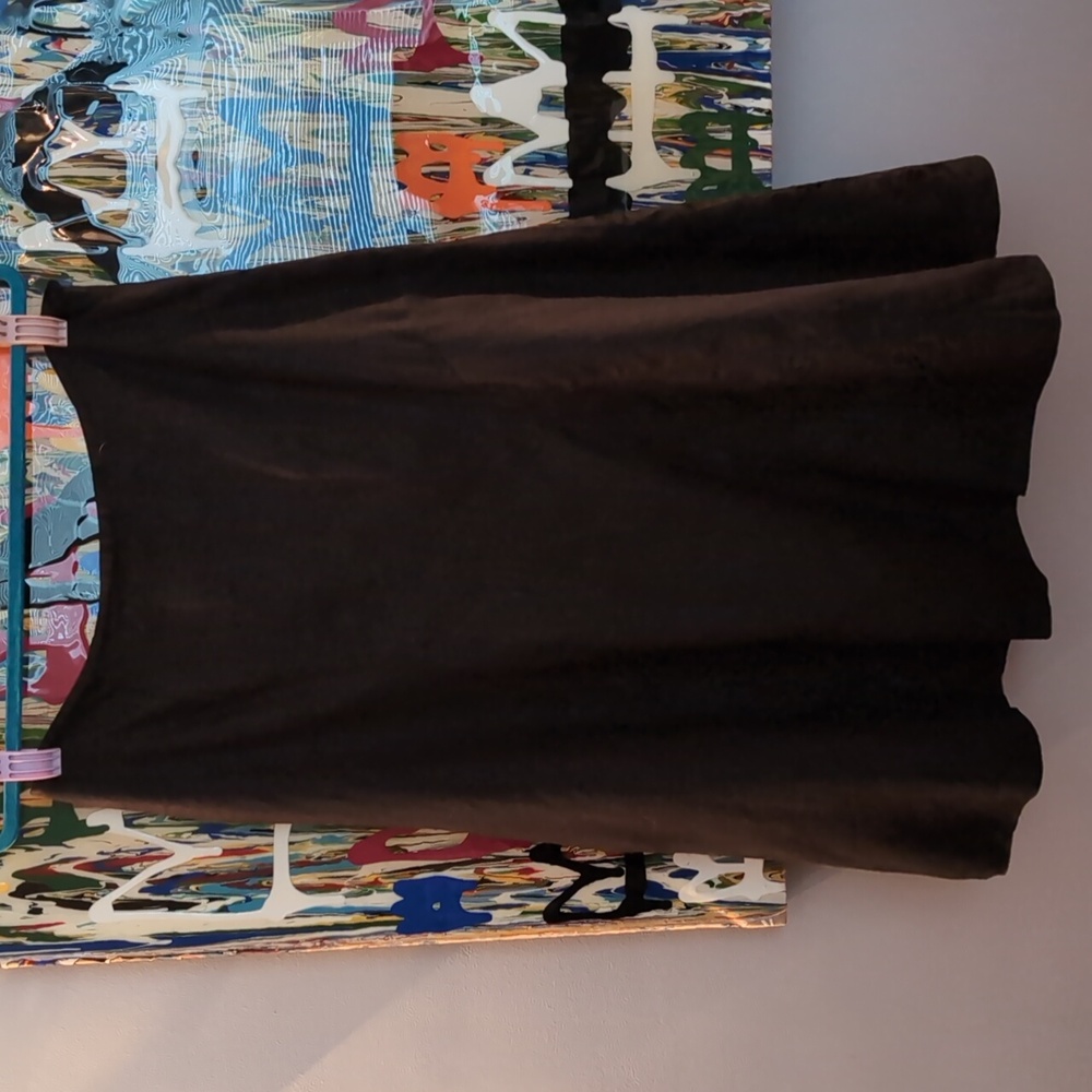 100% LINEN Midi Skirt Lined BLACK w Cut out/Embroidery hem Women’s Size Medium - Picture 2 of 8